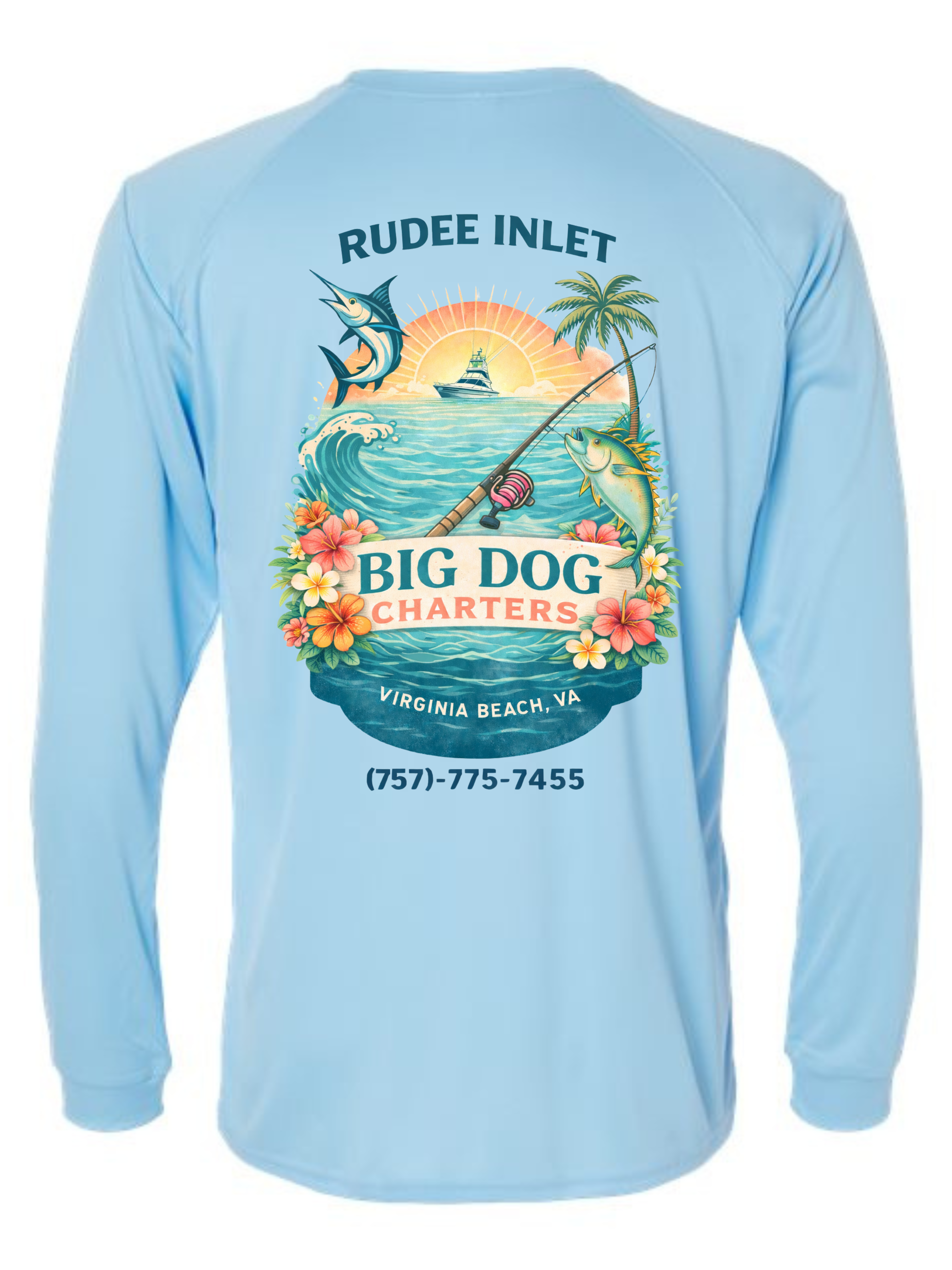 Big Dog Charters Floral SPF 50 fishing shirt