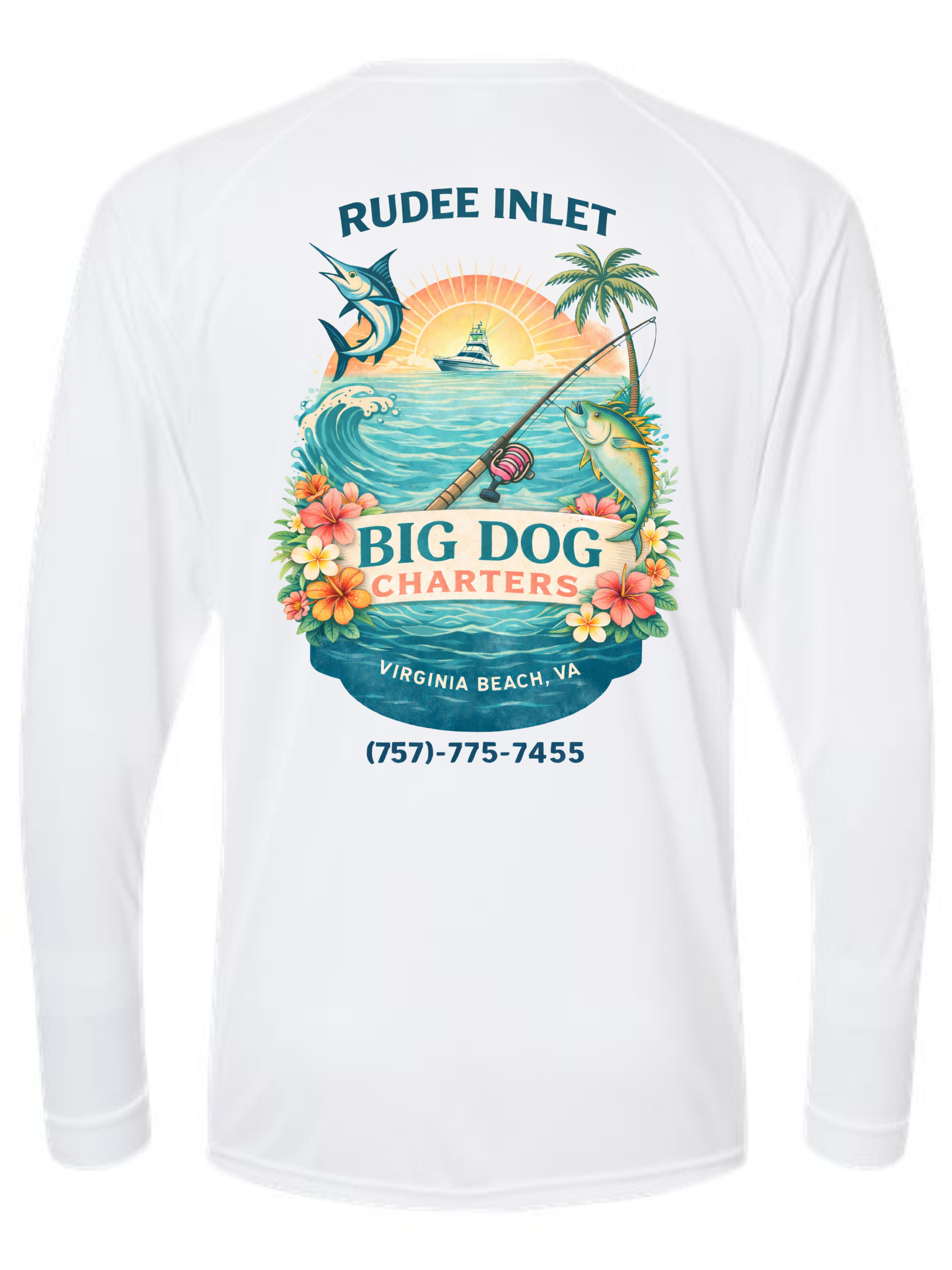 Big Dog Charters Floral SPF 50 fishing shirt